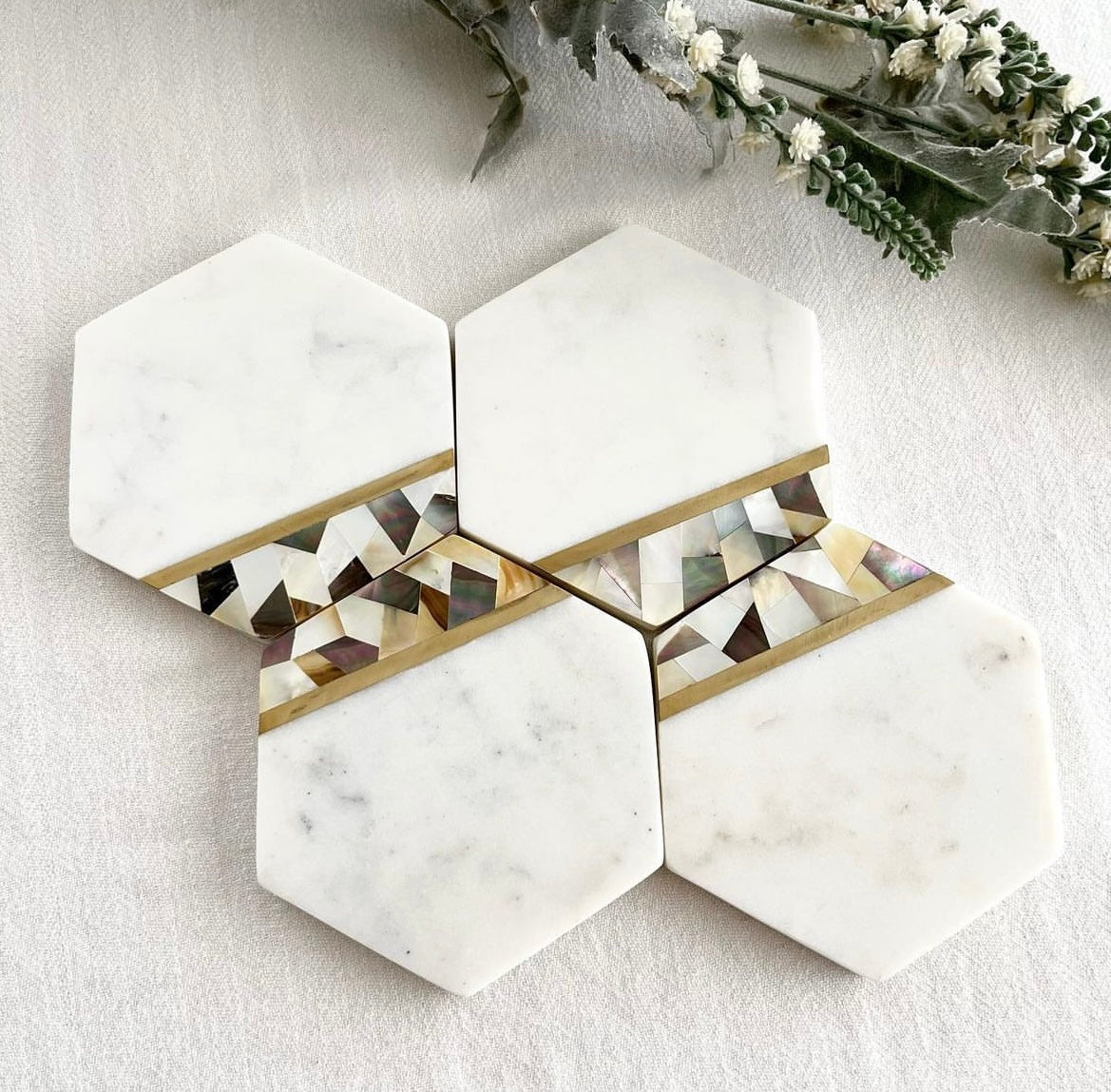 Aikám Marble Inlay Coaster - Set of 4