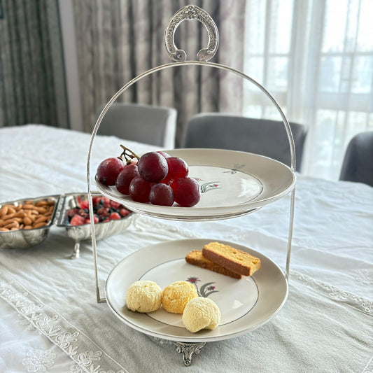 Gulzaar - 2 tier platter in Porcelain and Brass