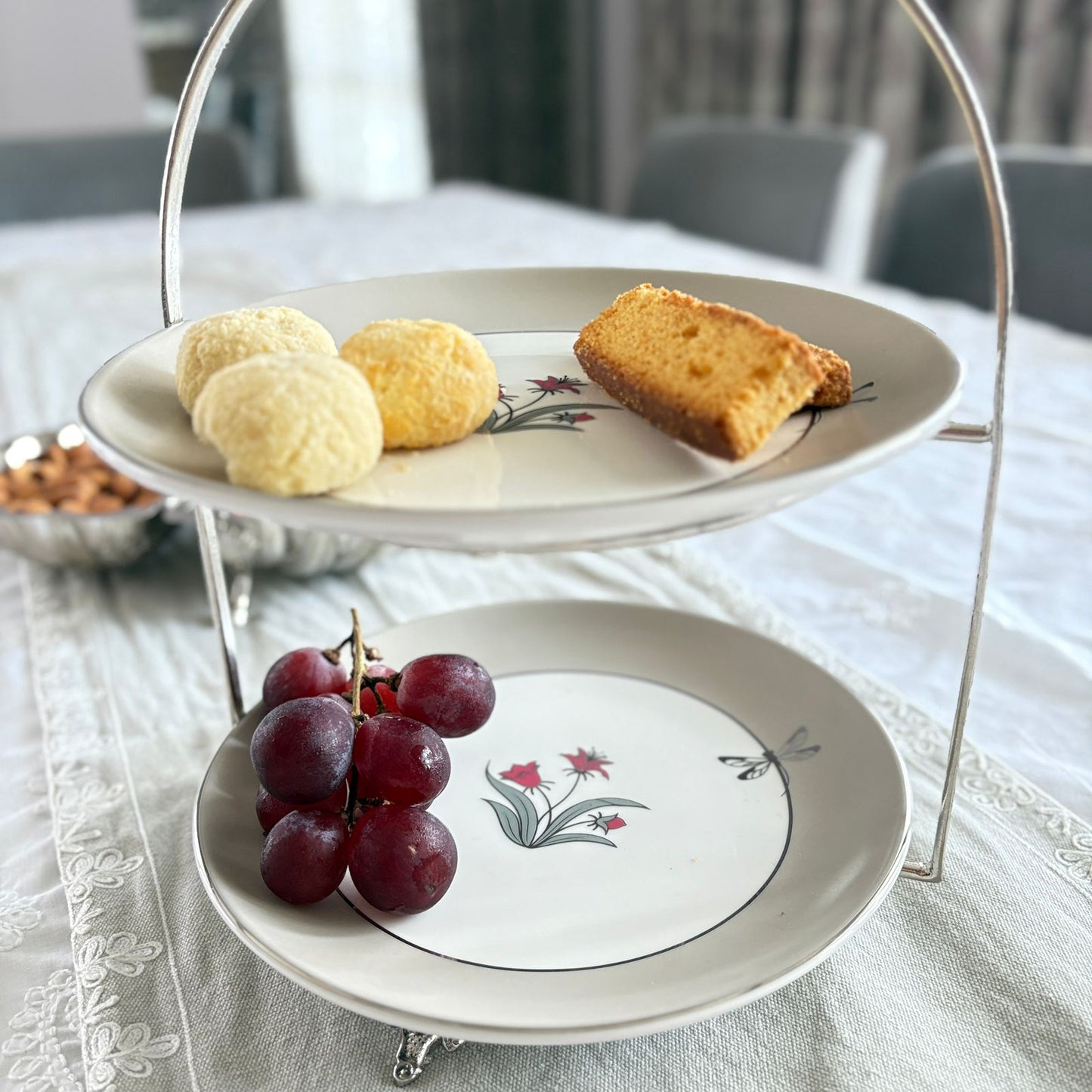 Gulzaar - 2 tier platter in Porcelain and Brass
