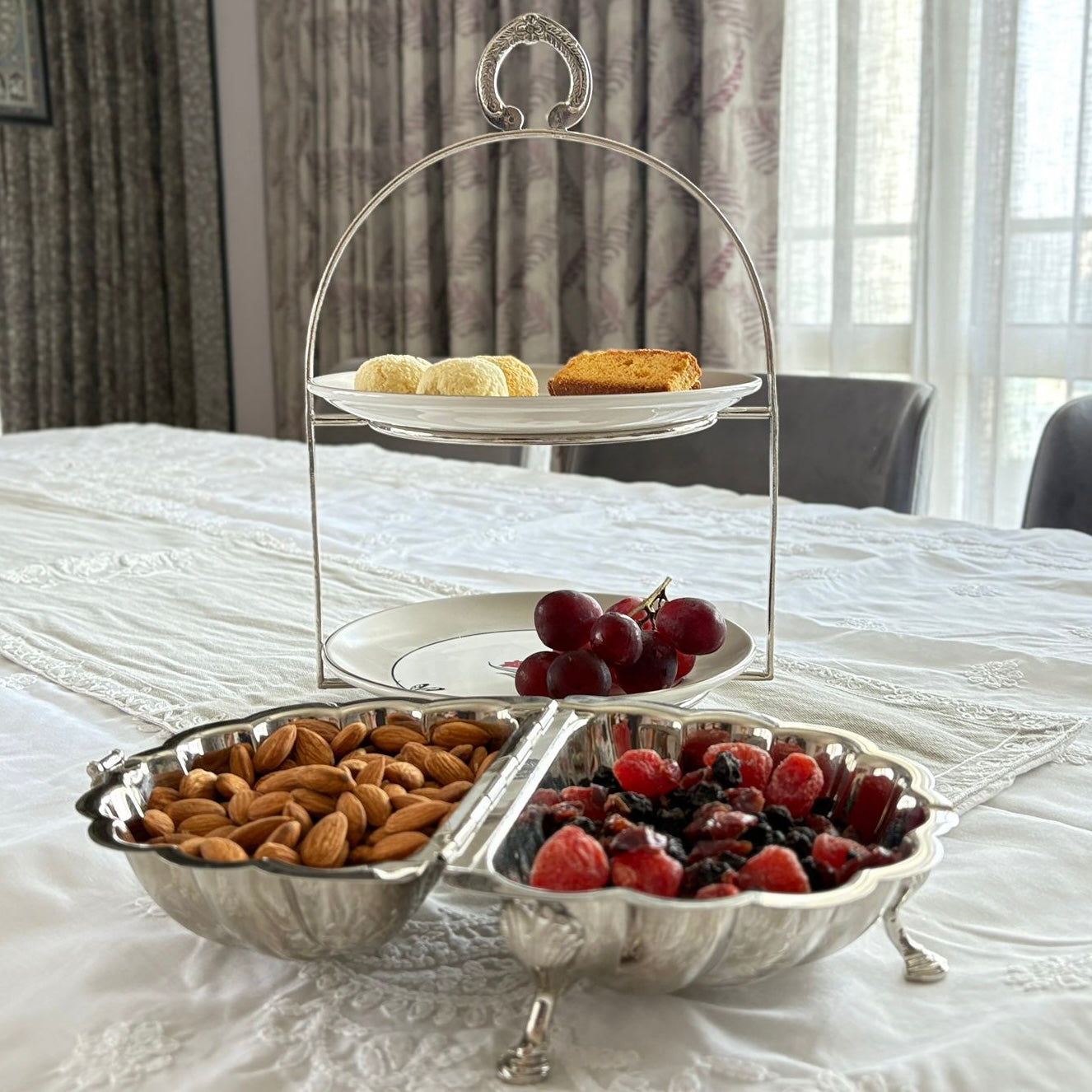 Gulzaar - 2 tier platter in Porcelain and Brass