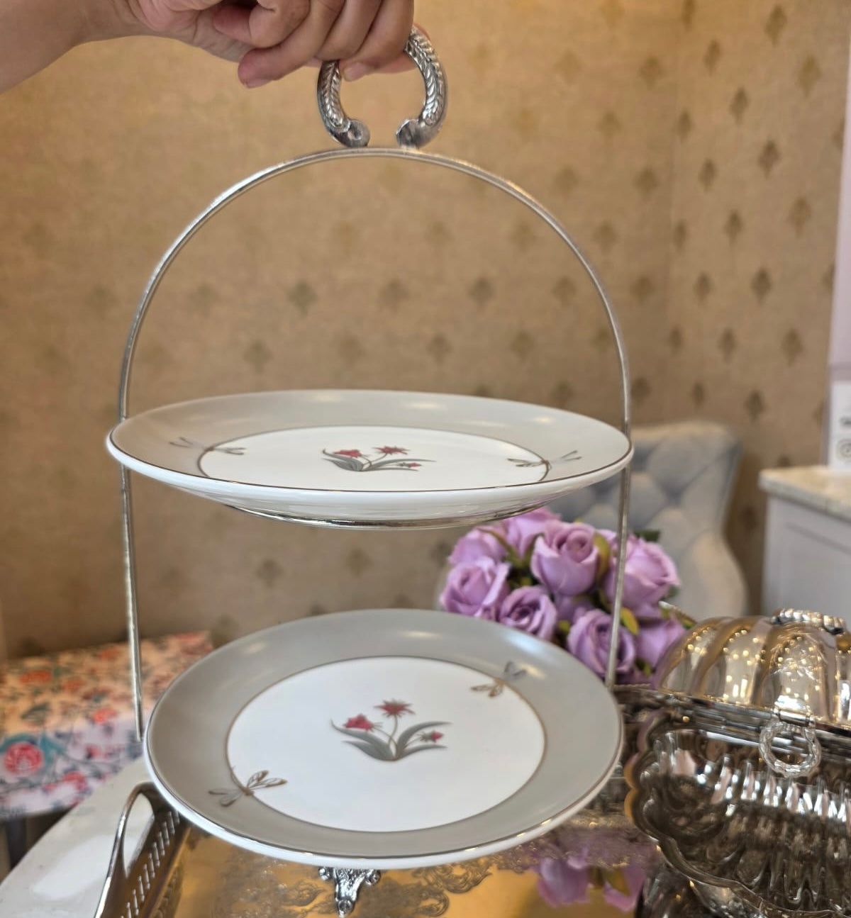 Gulzaar - 2 tier platter in Porcelain and Brass
