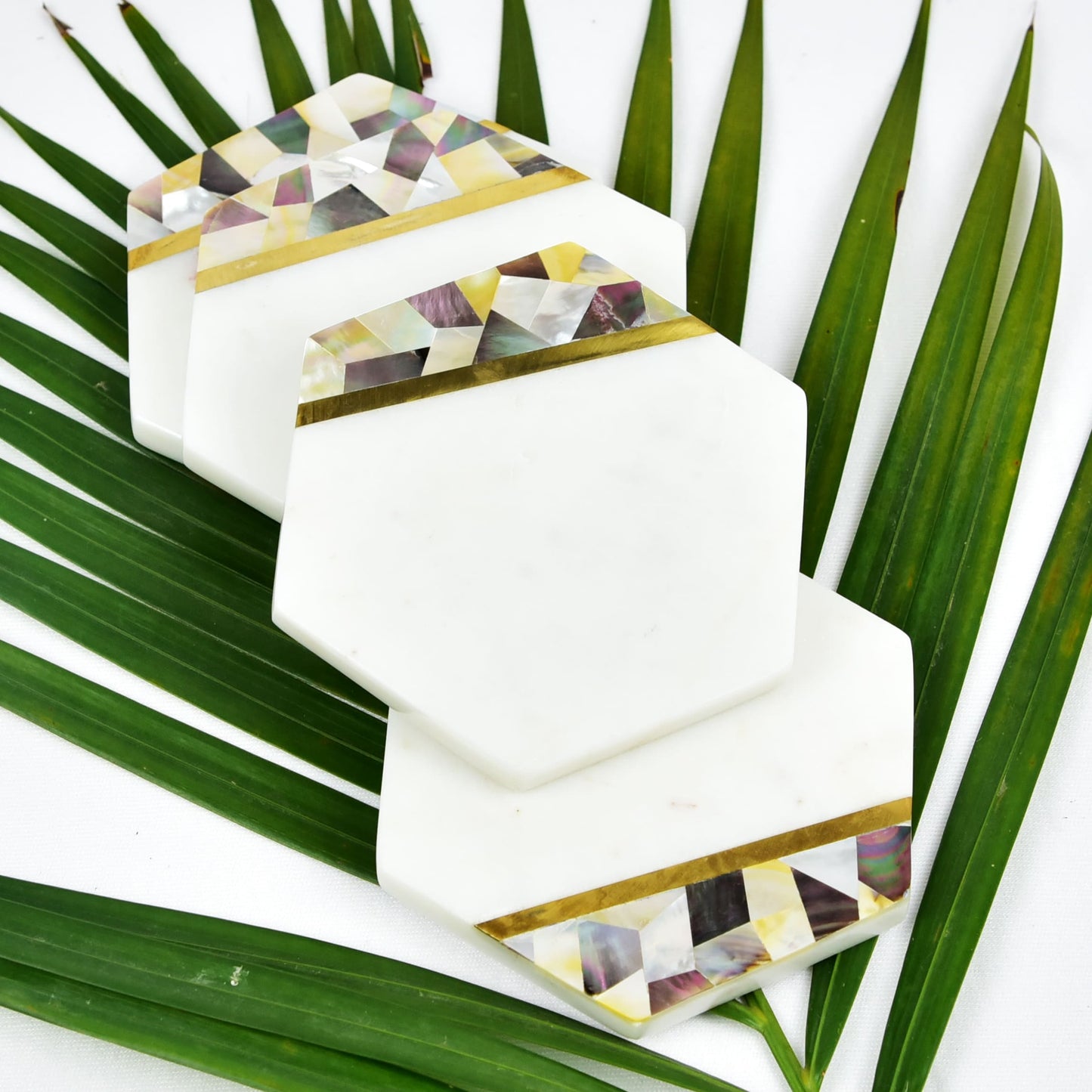 Aikám Marble Inlay Coaster - Set of 4