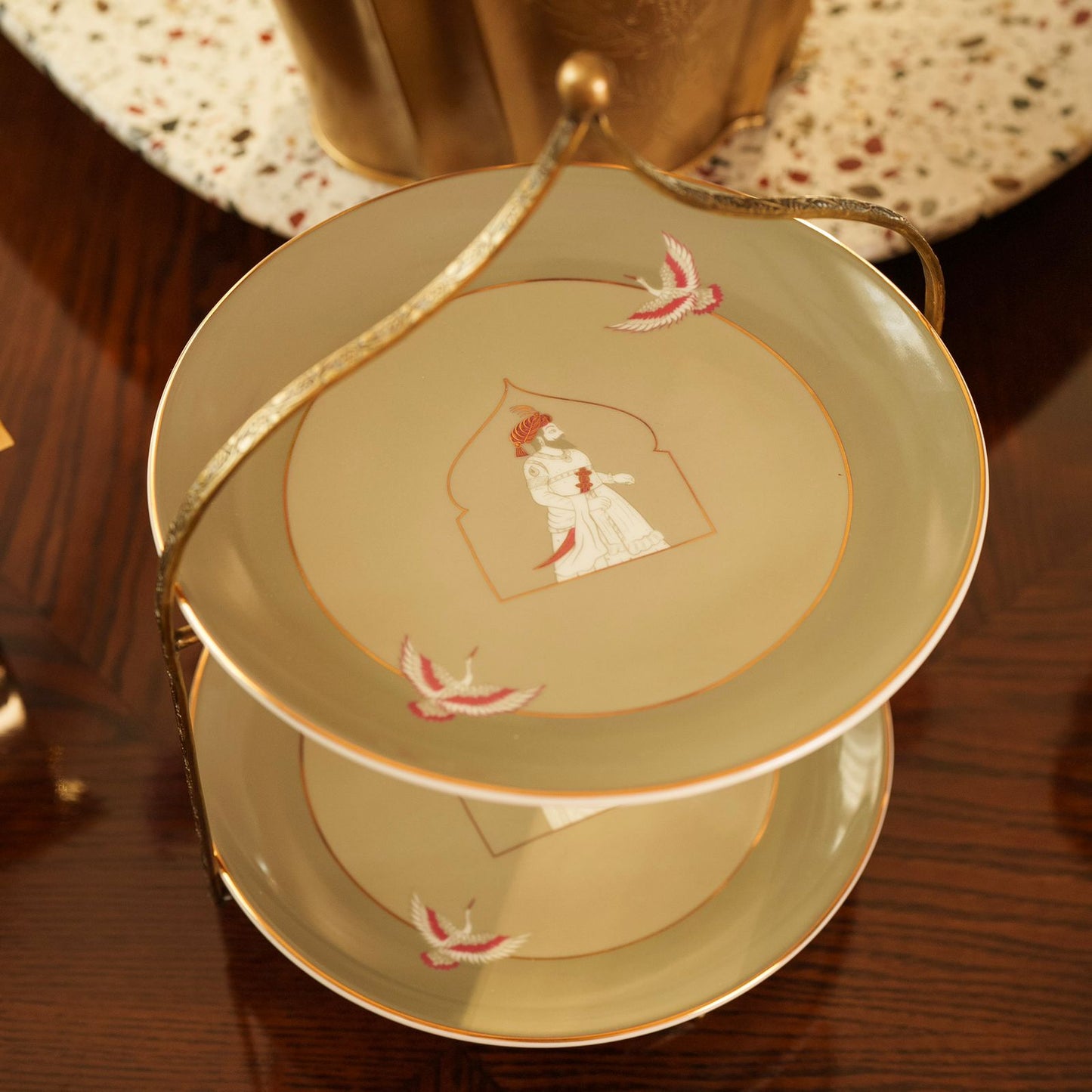 Behruz - 2 Tier platter in brass and porcelain