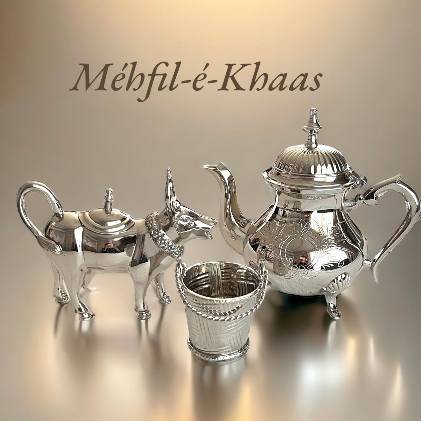 Méhfil-é-Khaas - A unique 3 piece tea set in brass