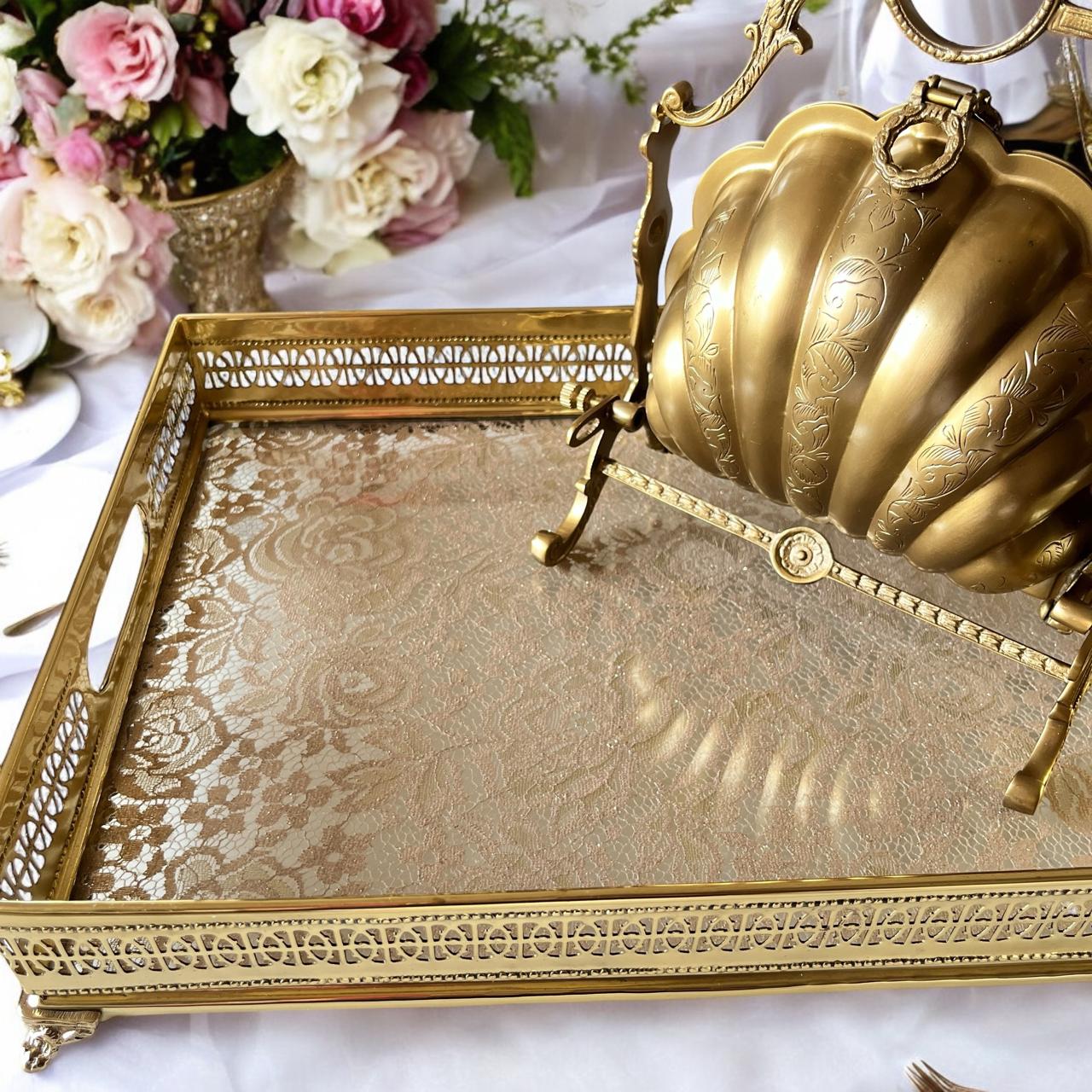 Názm Ziba - Rectangle Brass tray with delicate fabric