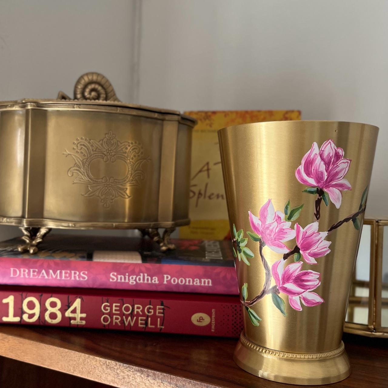 Patiala - Brass Glass with handpainted florals