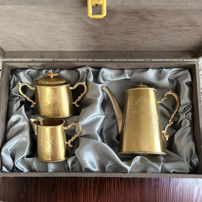 Méhfil-é-Jashn with Rose Quartz - 3 piece tea set made in brass