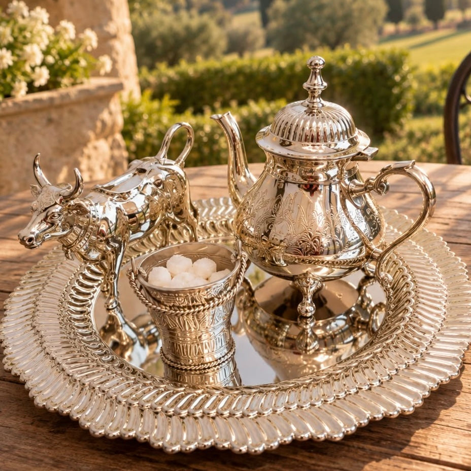 Méhfil-é-Khaas - A unique 3 piece tea set in brass