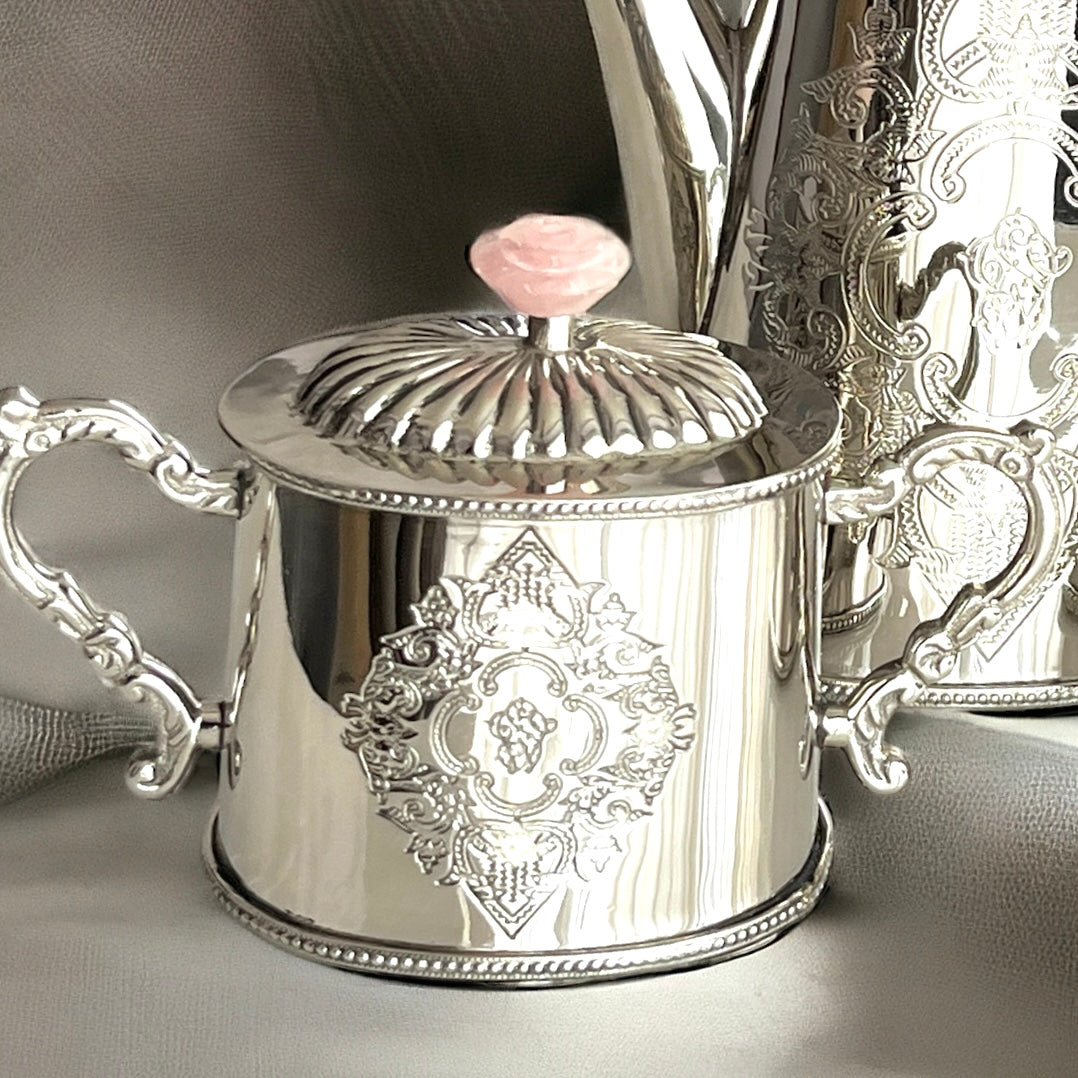 Méhfil-é-Jashn with Rose Quartz - 3 piece tea set made in brass