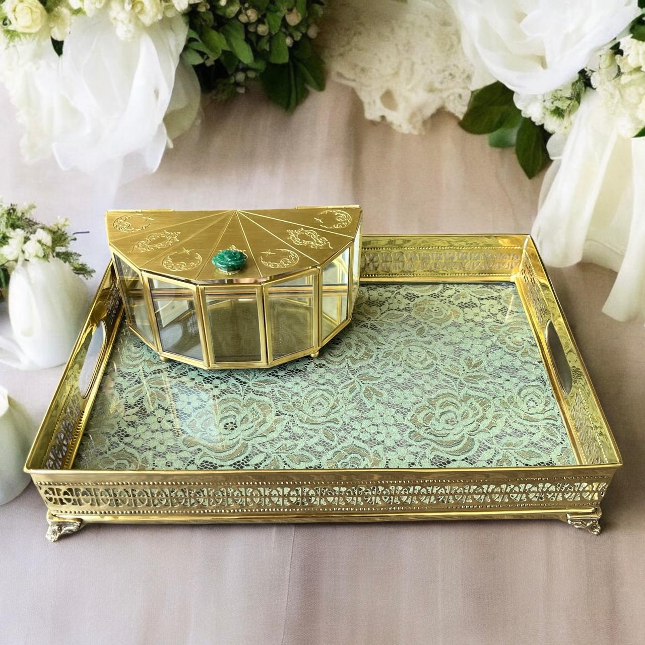 Názm Ziba - Rectangle Brass tray with delicate fabric