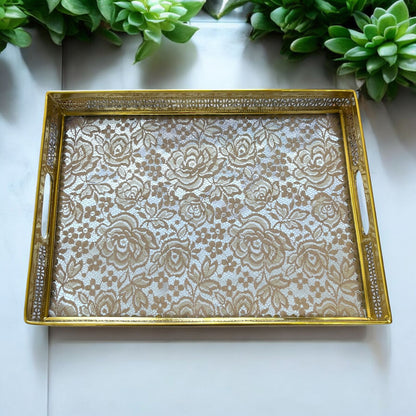 Názm Ziba - Rectangle Brass tray with delicate fabric