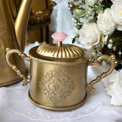 Méhfil-é-Jashn Vintage Gold with Rose Quartz - 3 piece tea set made in brass