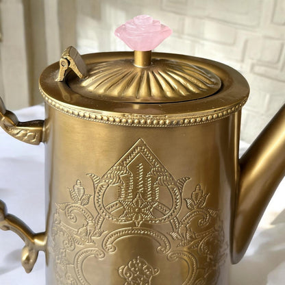 Méhfil-é-Jashn Vintage Gold with Rose Quartz - 3 piece tea set made in brass