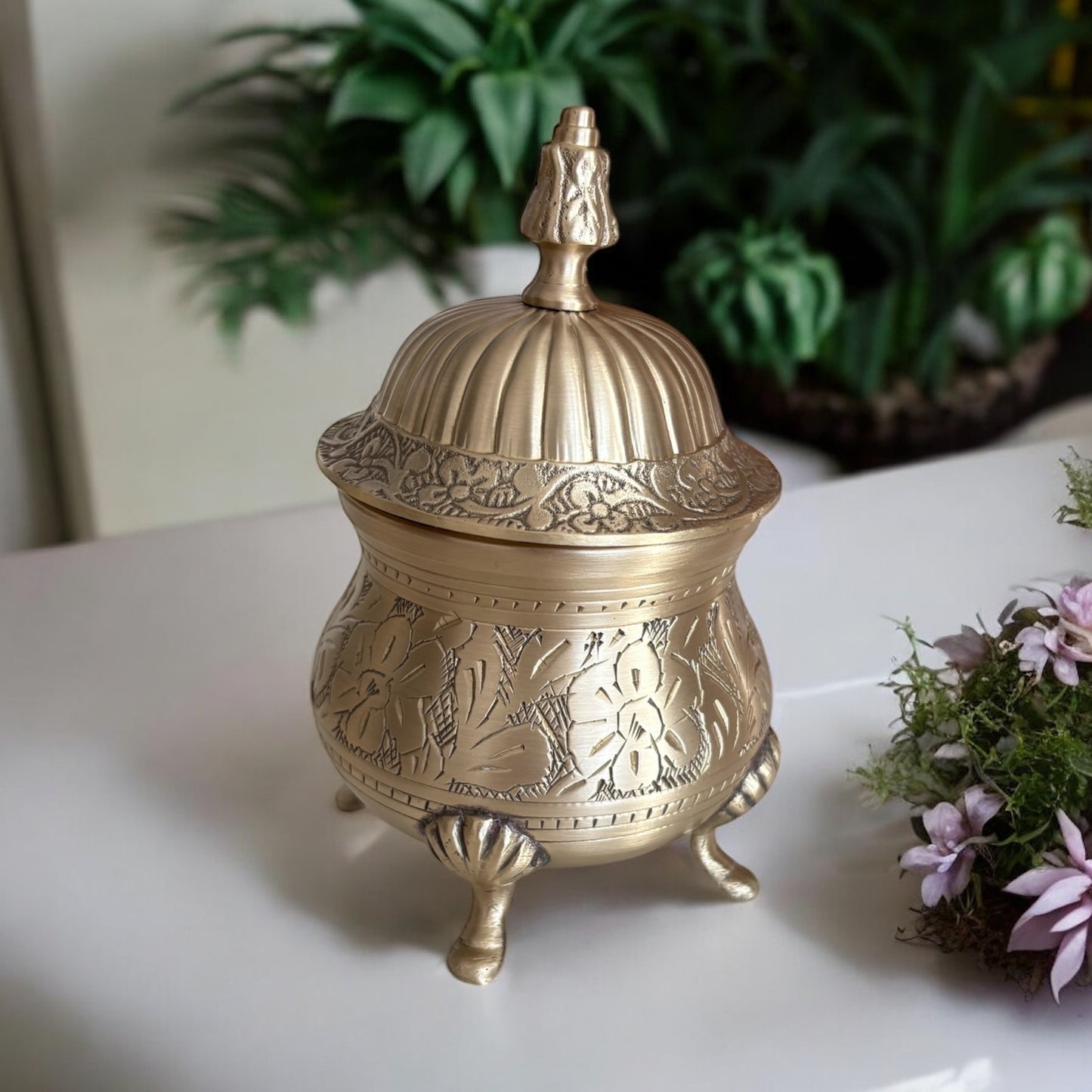 Mehfil-e-Dastoor with Behruz - A 4 pc set with Brass Kettle & sugarpot and 2 porcelain cups