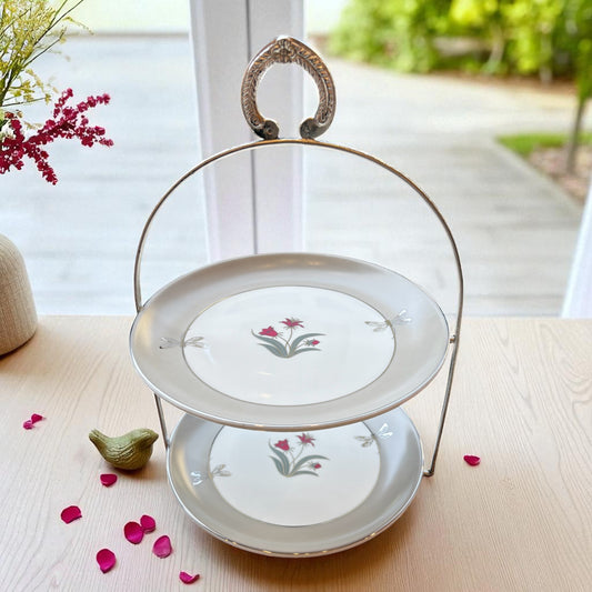 Gulzaar - 2 tier platter in Porcelain and Brass