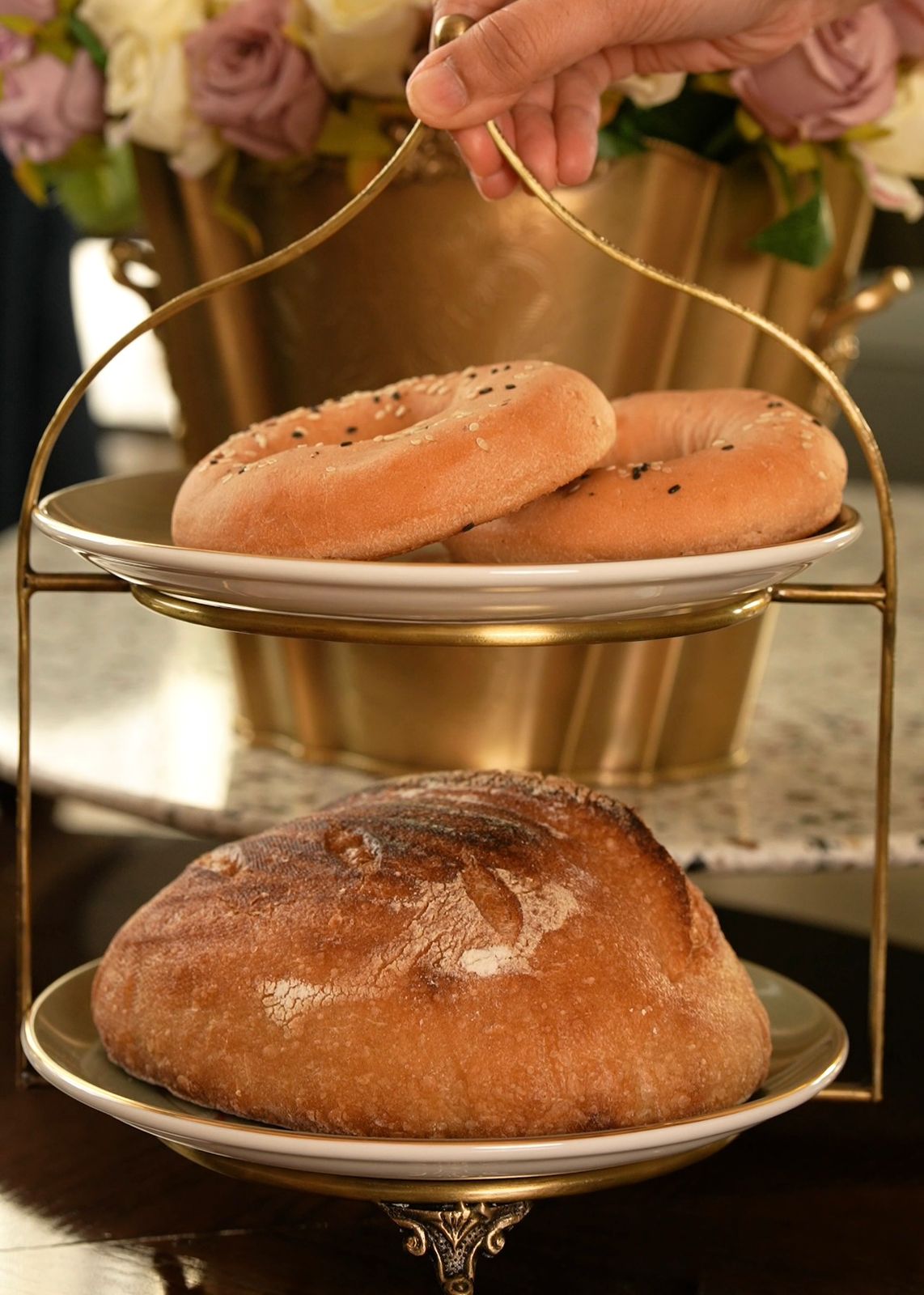Behruz - 2 Tier platter in brass and porcelain
