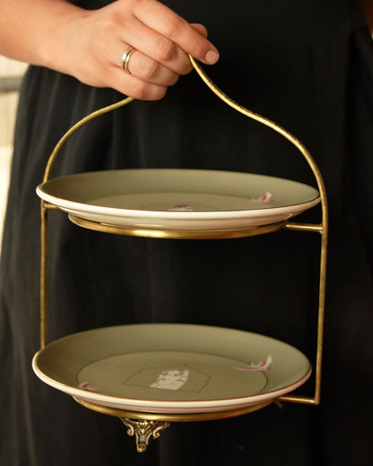 Behruz - 2 Tier platter in brass and porcelain