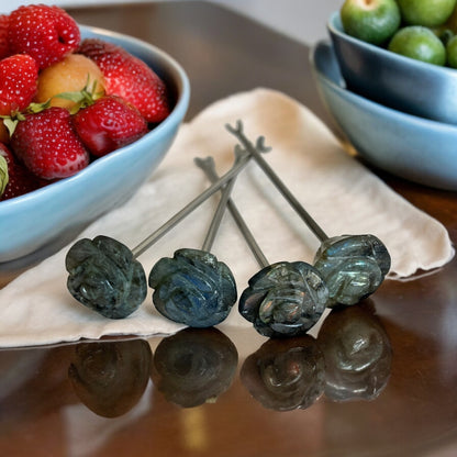 Rosè - Set of 4 Fruit and Snack Picks with gemstones